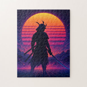 Synthwave Samurai – Retro Futuristic Neon Art Jigsaw Puzzle