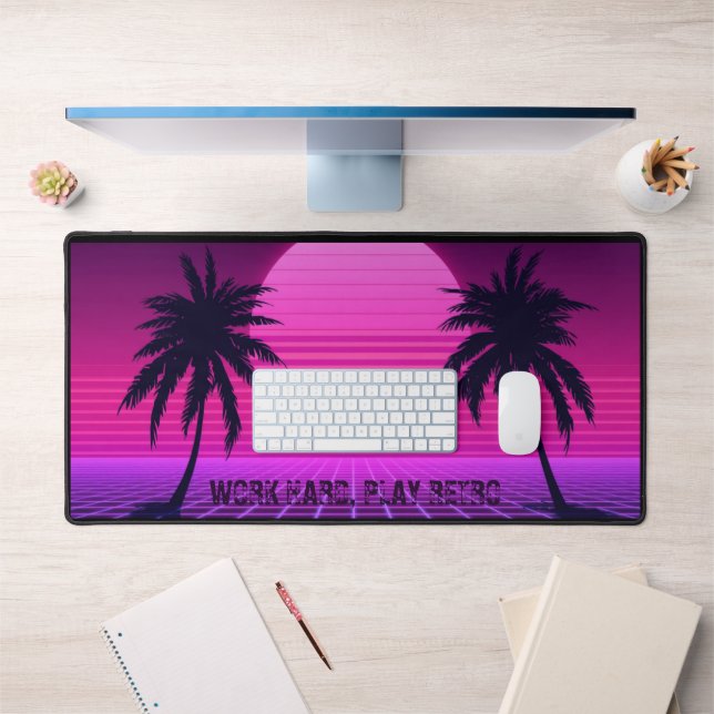 Synthwave Sunset Retro 80s Aesthetic Large  Desk Mat (Office 1)