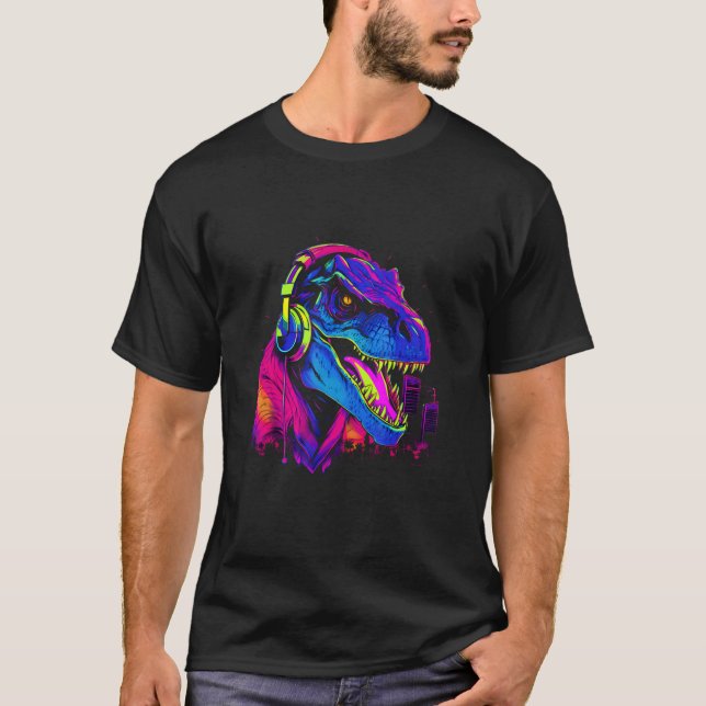 Synthwave Vaporwave Retro Dinosaur Rex 80s Retrowa T-Shirt (Front)