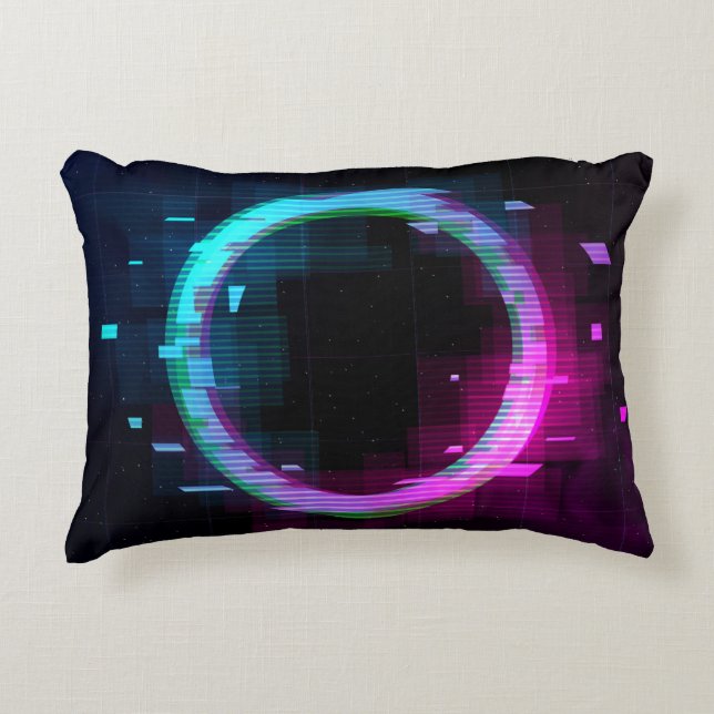 Synthwave Vaporwave Retrowave Glitch Circle with b Accent Pillow (Front)