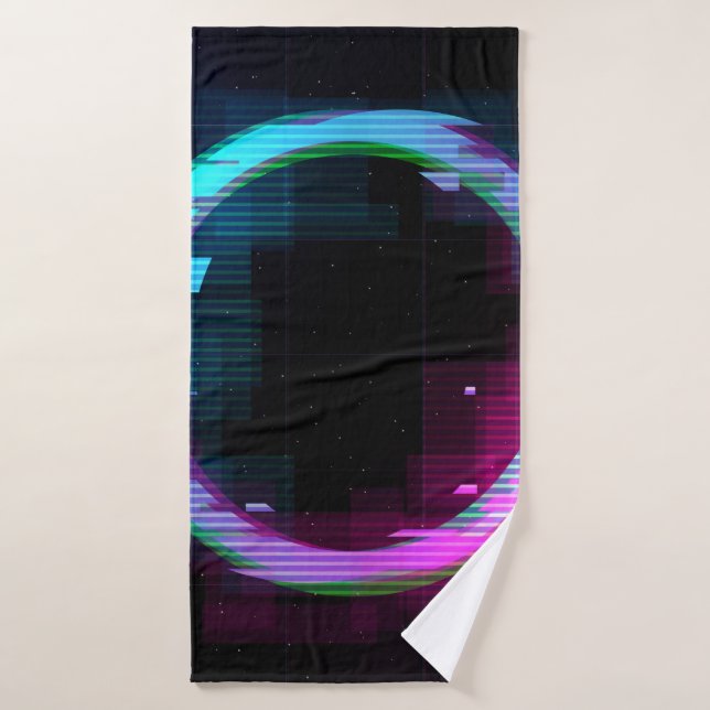 Synthwave Vaporwave Retrowave Glitch Circle with b Bath Towel (Bath Towel)