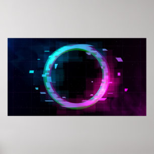Synthwave Vaporwave Retrowave Glitch Circle with b Poster