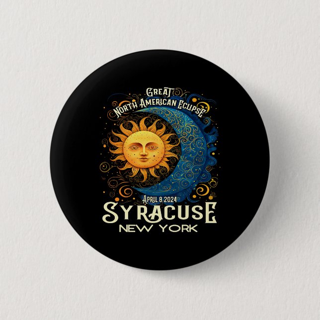 Syracuse New York 2024 Total Solar Eclipse Celesti 2 Inch Round Button (Front)