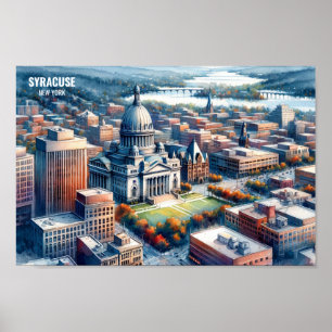 Syracuse New York Famous Travel Places watercolor Poster