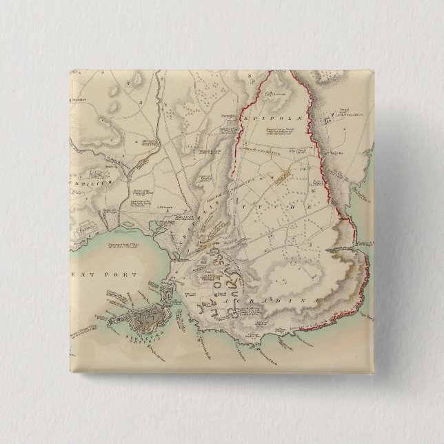 Syracuse & remaining vestiges of its five cities 2 inch square button (Front)