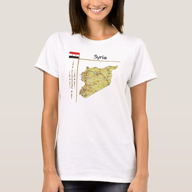 Syria Map + Flag + Title T-Shirt (Front)