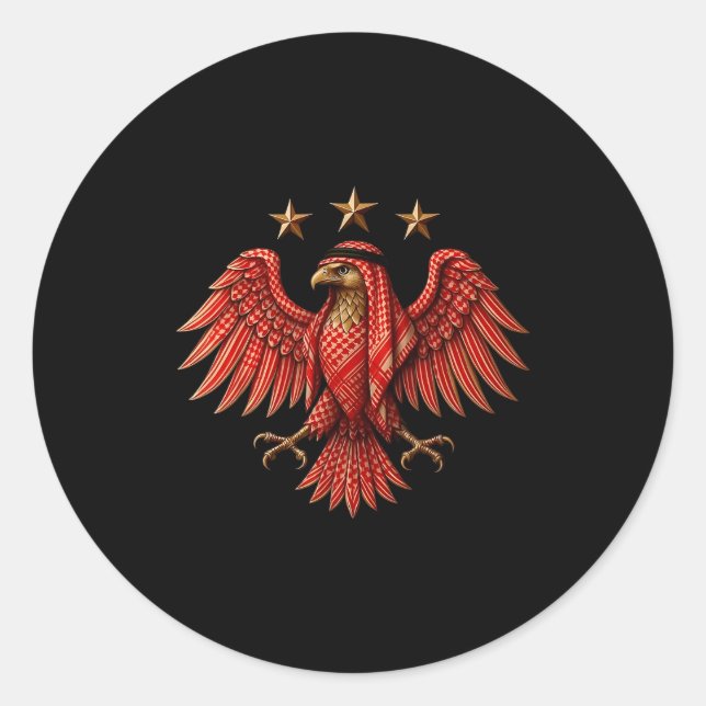 Syria Red Traditional Syrian Keffiyeh Eagle  Classic Round Sticker (Front)