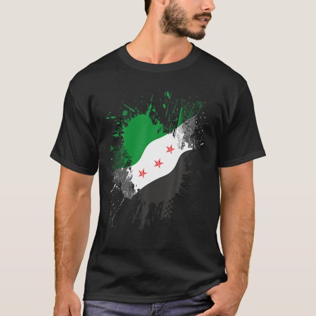 Syria Revolution Green Syrian Flag Free Syria T-Shirt (Front)