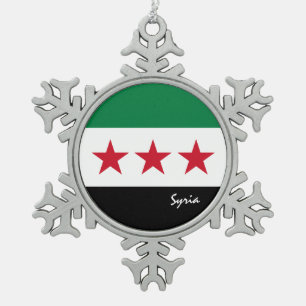 Syria snowflake, patriotic Syrian Flag Snowflake Pewter Christmas Ornament