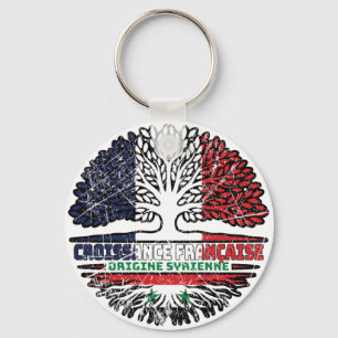 Syria Syrian French France Tree Roots Flag Keychain