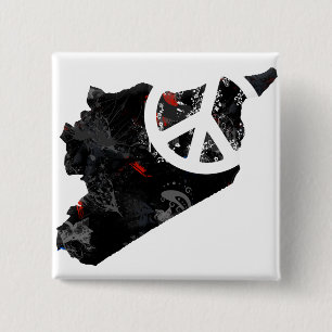 Syria Trendy Peace Sign with Syrian map 2 Inch Square Button