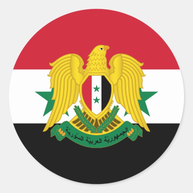 Syrian Flag & Coat of Arms, Flag of Syria Classic Round Sticker (Front)
