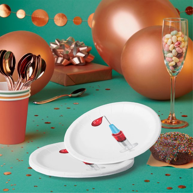 Syringe Of Blood With A Red Drop Paper Plate (Creator Uploaded)