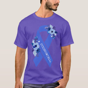 Syringomyelia Awareness Floral Blue Ribbon Rainbow T-Shirt
