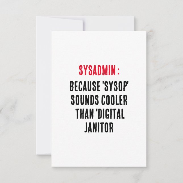 Sysadmin Because 'sysop' sounds cooler than Thank You Card (Front)