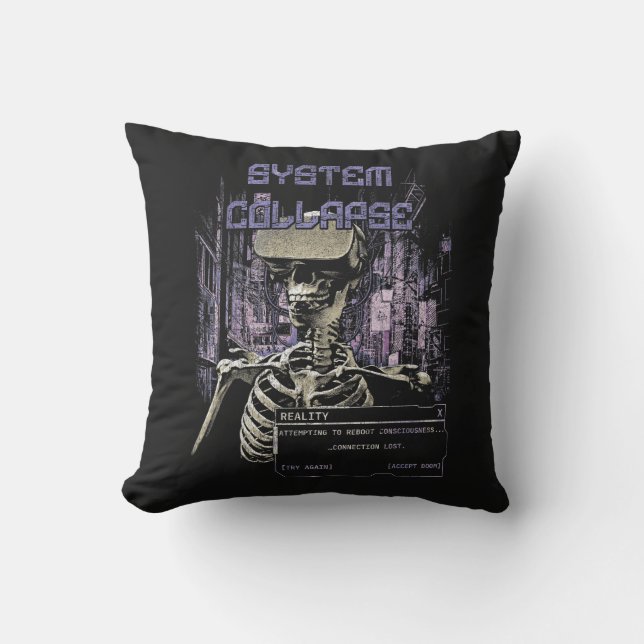System Collapse - Techno-Dystopian Streetwear Throw Pillow (Front)
