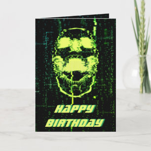 System Error Cyberpunk Screeming Skull Green Card