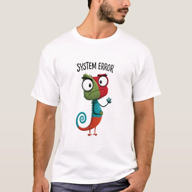 System Error Funny Glitch Chameleon Character Gift T-Shirt (Front)