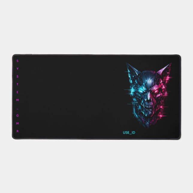 SYSTEM_GMR Glitch Cybernetic Skull Gaming Desk Mat (Front)