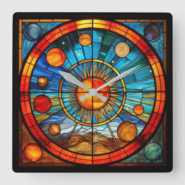 Système solaire en verre tendu Horloge murale (Recto)