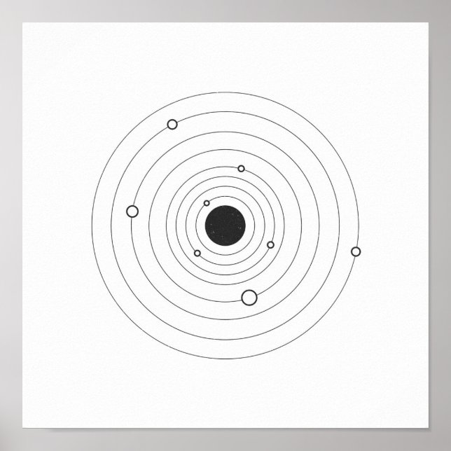 Système solaire minimaliste Poster noir et blanc (Devant)