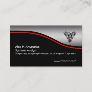 Systems Analyst - Phoenix, red swoosh, chrome-look Business Card
