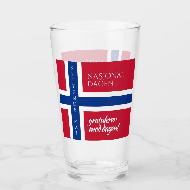 Syttende Mai May 17th Norwegian National Day Flag Glass (Front)
