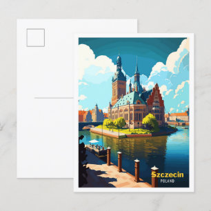 Szczecin Poland Art Vintage Travel Illustration Postcard