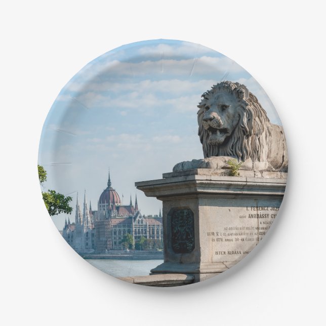 Szechenyi Chain Bridge and Parliament of Budapest Paper Plate (Front)