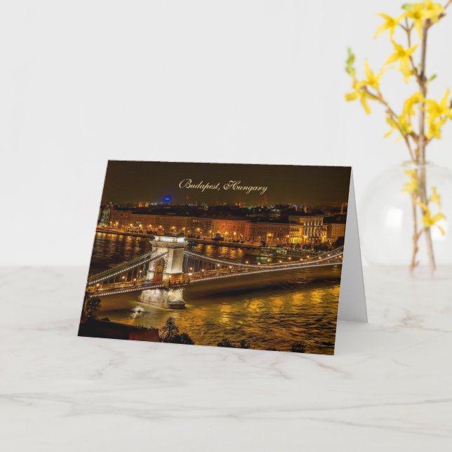 Szechenyi Chain Bridge, Budapest, Hungary Card (Yellow Flower)