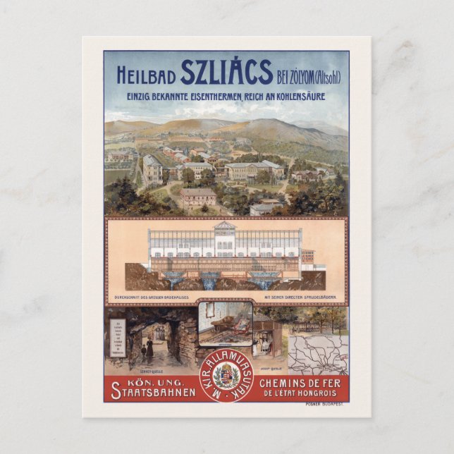 Szliács Spa Slovakia Vintage Poster 1910 Postcard (Front)