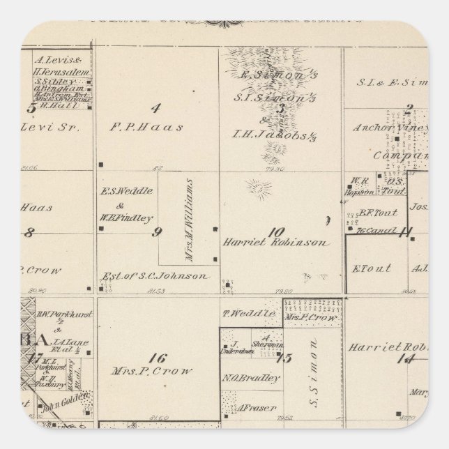 T16S R24E Tulare County Section Map 2 Square Sticker (Front)
