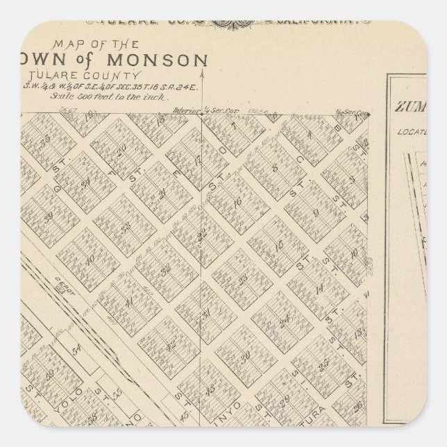 T16S R24E Tulare County Section Map Square Sticker (Front)