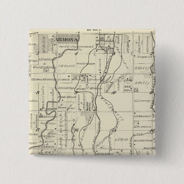 T19S R21E Tulare County Section Map 2 Inch Square Button (Front)