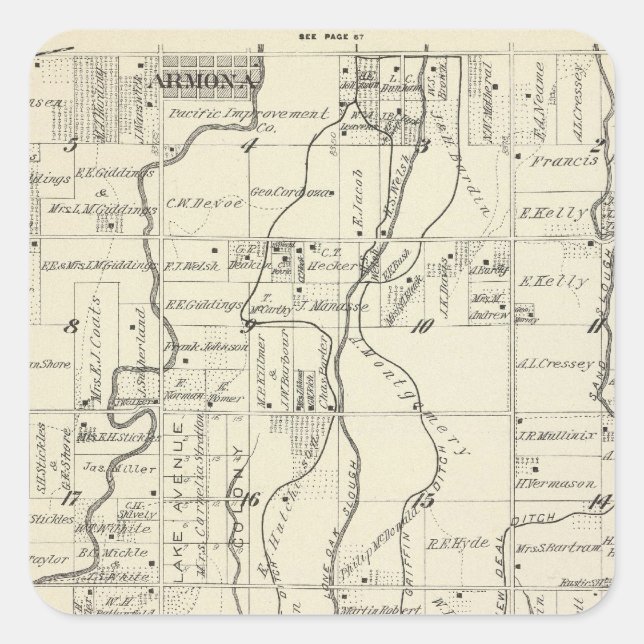 T19S R21E Tulare County Section Map Square Sticker (Front)