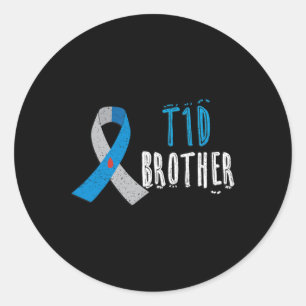 T1D brother blue ribbon type 1 diabetes awareness  Classic Round Sticker