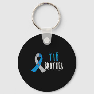 T1d Brother Blue Ribbon Type 1 Diabetes Awareness  Keychain