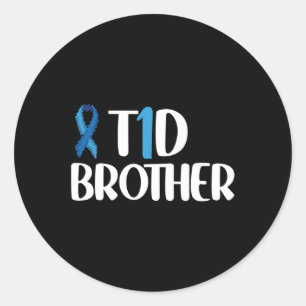 T1d Brother Type 1 Diabetes Awareness Brother Kids Classic Round Sticker