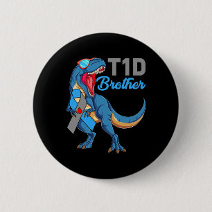 T1d Brother Type 1 Diabetes Awareness Month Dinosa 2 Inch Round Button