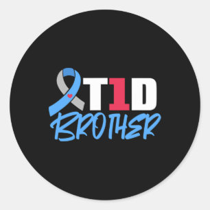 T1D Brother Type 1 Diabetes Awareness Sibling  Classic Round Sticker