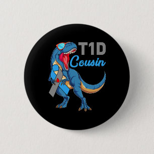 T1d Cousin Type 1 Diabetes Awareness Month Dinosau 2 Inch Round Button