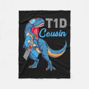 T1d Cousin Type 1 Diabetes Awareness Month Dinosau Fleece Blanket