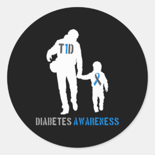 T1d Dad Type 1 And Son Diabetic Diabetes Awareness Classic Round Sticker