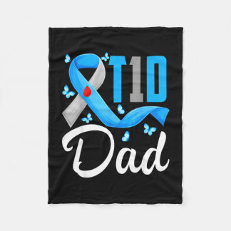T1d dad type 1 diabetes awareness blue grey ribbon fleece blanket