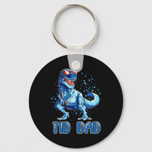T1D Dad  Type 1 Diabetes Ribbon T Rex Dinosaur Boy Keychain