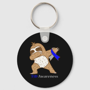 T1D Diabetes Awareness Ribbon Dabbing Sloth Warrio Keychain