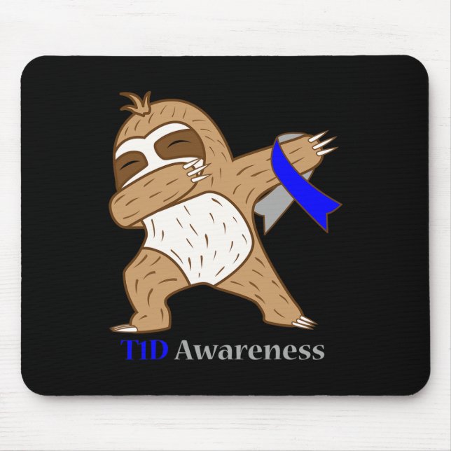 T1d Diabetes Awareness Ribbon Dabbing Sloth Warrio Mouse Pad (Front)