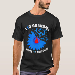 T1d Grandma Diabetes Awareness Type 1 Cure Blue Ri T-Shirt