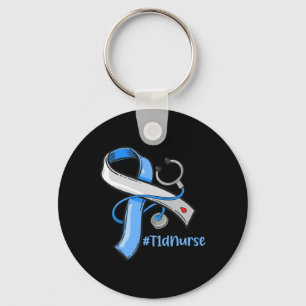 T1D Nurse Blue Ribbon Stethoscope Diabetes Awarene Keychain