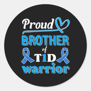 T1d Proud Brother Diabetes Awareness blue ribbon  Classic Round Sticker